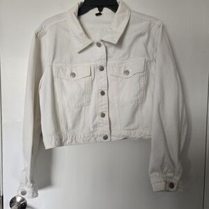 Shein Curve White Denim Jacket Fitted